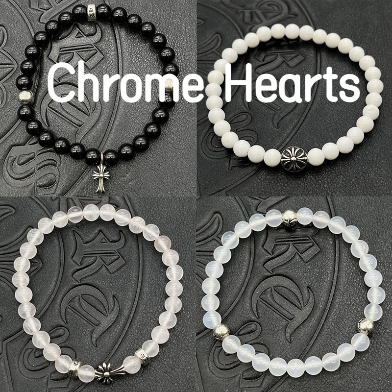 Chrome Hearts克羅心黑曜石綠松石6mm手串男女個性經典串珠十字架手珠