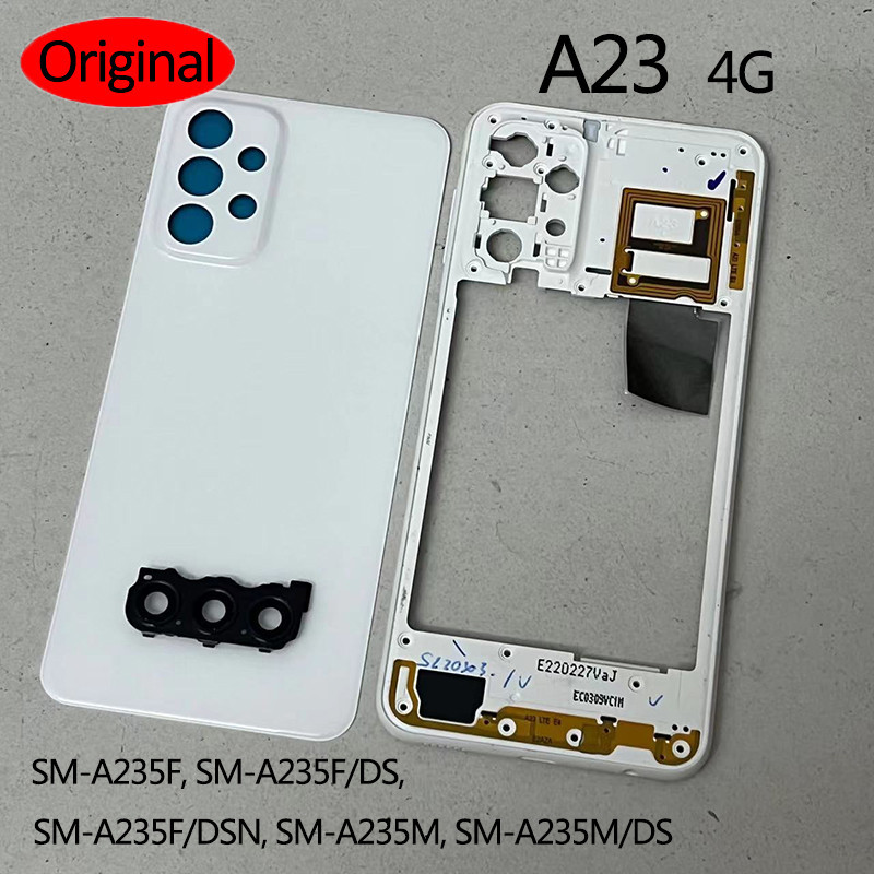 SAMSUNG A23 適用於三星 Galaxy A23 4G A235 電池盒外殼後門蓋機箱中框後蓋+相機鏡頭維修零件