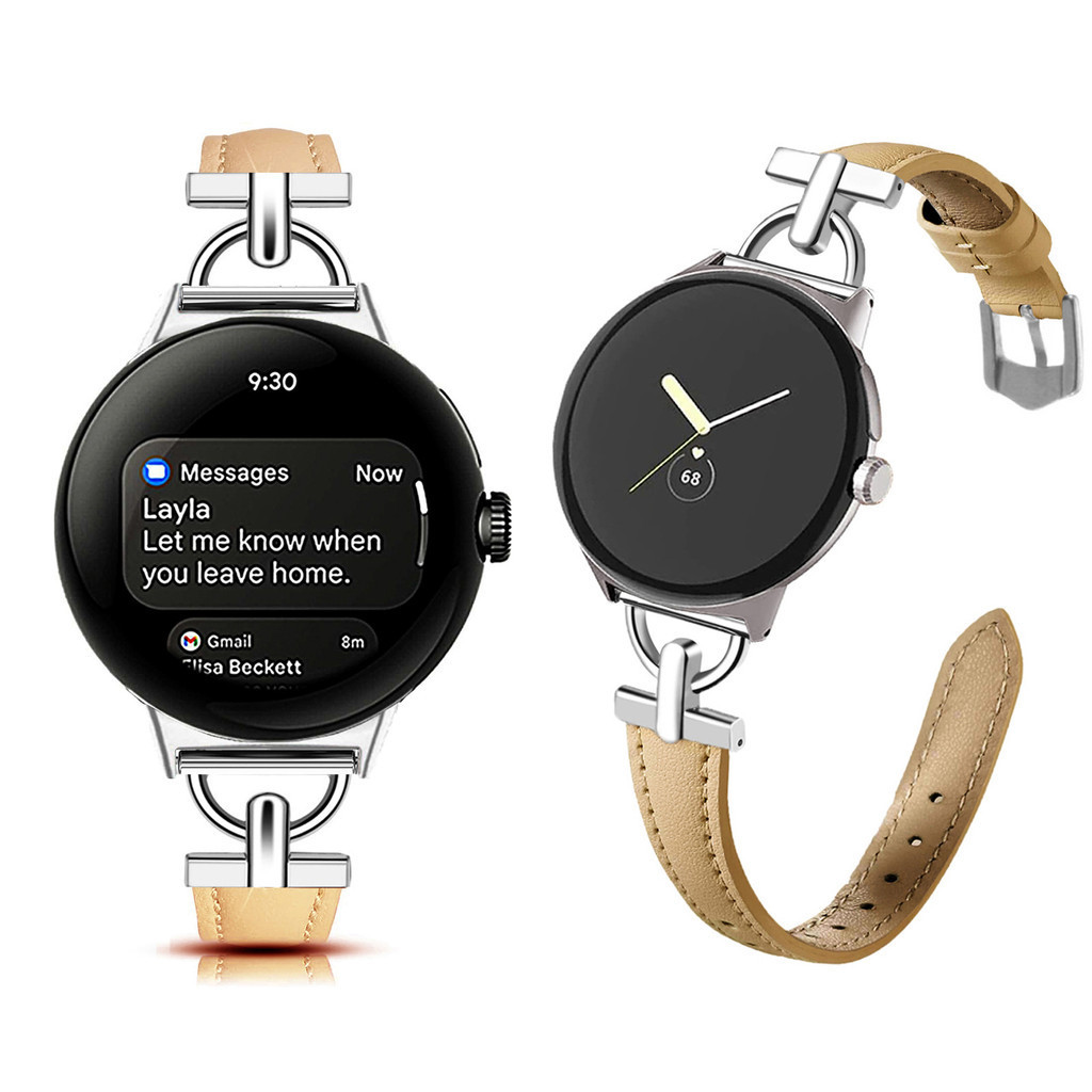 適用谷歌Google Pixel Watch個性金屬小蠻腰真皮革錶帶谷歌錶帶1/2代谷歌Pixel Watch 2錶帶