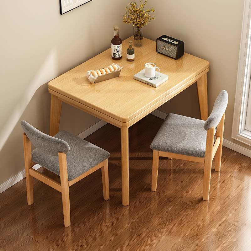 小戶型折疊餐桌實木腿可伸縮多功能北歐簡約家用原木方形桌椅組合餐桌 飯桌 桌子 吃飯桌
