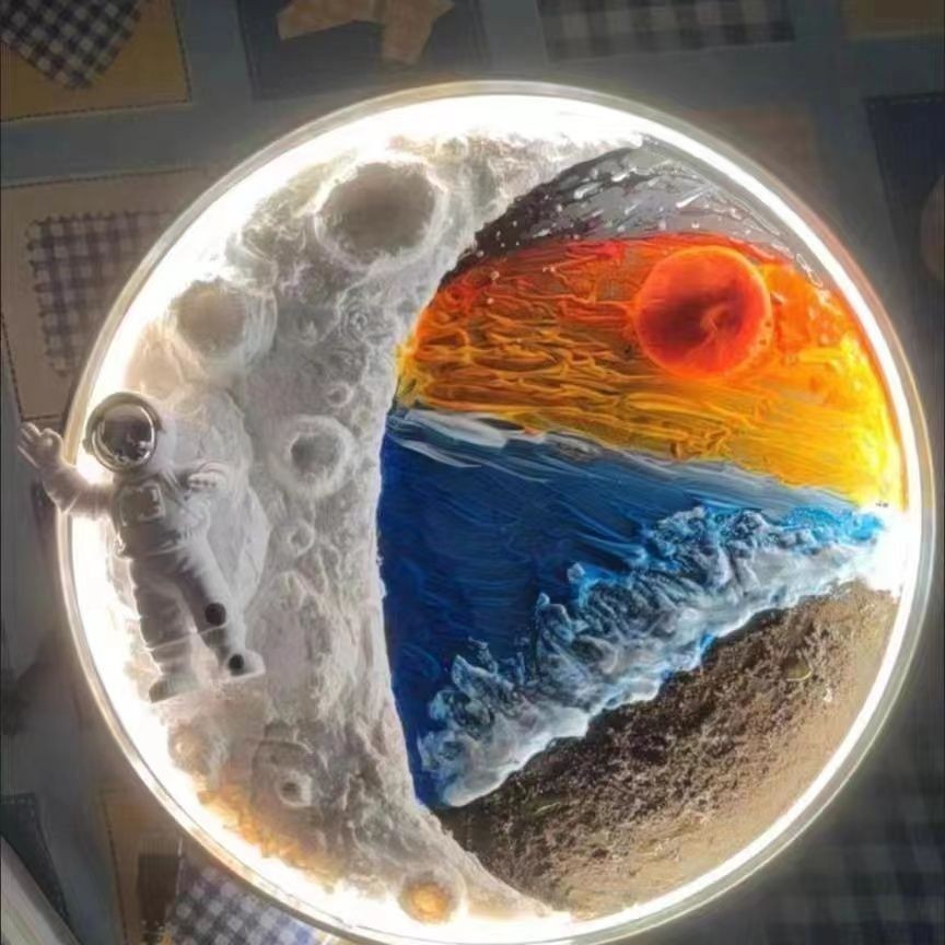 自製手工 太空人 肌理月球燈 材料包 DIY創意 月牙燈 景觀燈 壁燈裝飾燈
