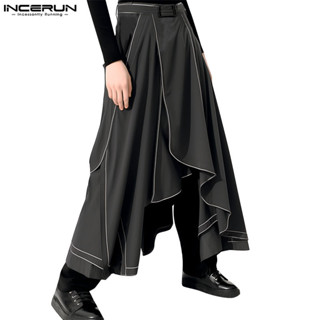 Incerun 男士韓版時尚不規則設計純色長裙