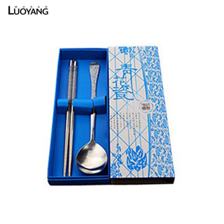 洛陽牡丹 不鏽鋼餐具青花瓷二件套 禮盒套裝勺子筷子