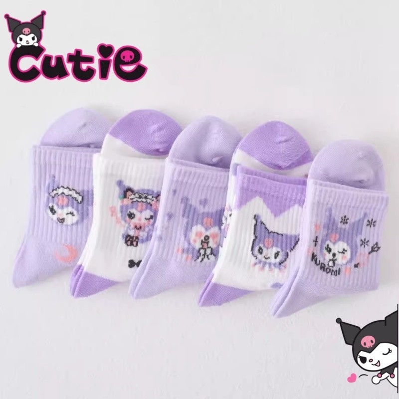 5雙三麗鷗 Hello Kitty 襪子可愛卡通短款原宿動漫印花卡哇伊立體耳朵純棉女款粉色襪子