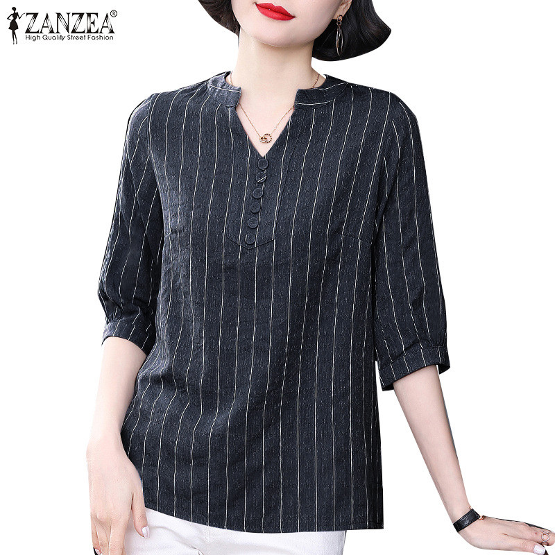 Zanzea 女式韓版休閒 V 領三分袖寬鬆上衣