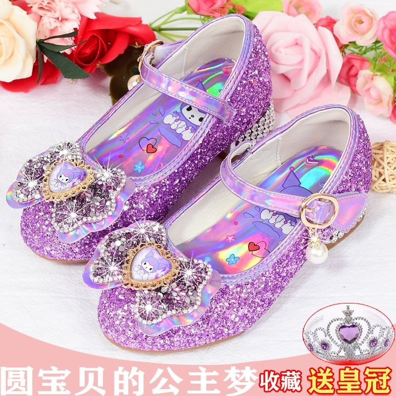 女童高跟鞋春秋庫洛米童鞋兒童紫色公主水晶軟底單鞋小孩子皮鞋