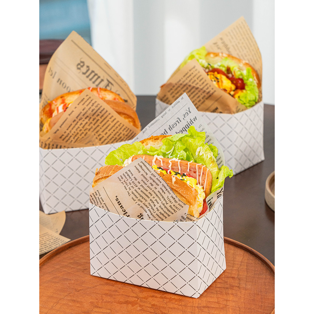 【現貨】網紅三明治包裝盒 厚蛋燒吐司打包盒子 紙便當盒 外帶紙盒 漢堡袋 【空盒 】