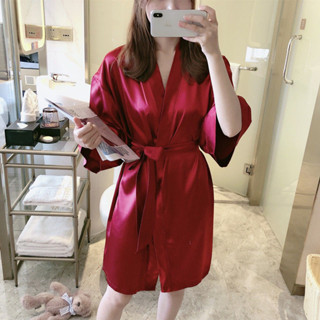 連身睡衣 日式睡袍女 性感家居服 女和服睡袍 【D605】睡袍加肥加大2023新款伴娘晨服200斤中長款夏季潮酒店浴袍家