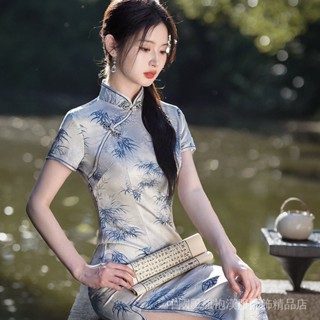 【長旗袍系列】2024新中式中國風春夏旗袍長裙氣質綢緞改良旗袍洋裝表演服 尾牙聚會禮服 謝師宴表演服 旗袍趴
