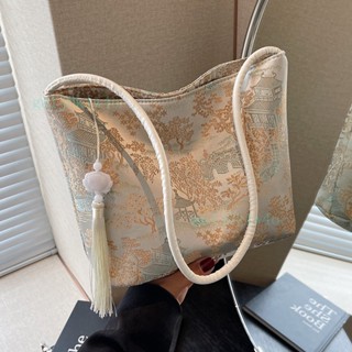 中式思琳國風包包大容量2025新款時尚腋下包刺繡單肩古風水桶包女 GG