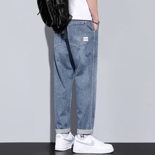【HOT 本舖】男裝 M-3XL 高街褲子男 夏季薄款 ins潮 寬鬆直筒 牛仔褲男 潮流 百搭 九分休閒男褲