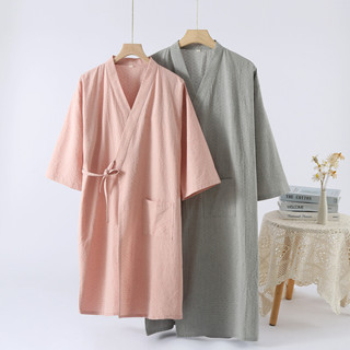 日式和服袍 100%純棉情侶浴袍 日式和服浴袍 中長款和服日系睡袍洗浴居家服 汗蒸服 泡湯 桑拿按摩袍 甚平和服