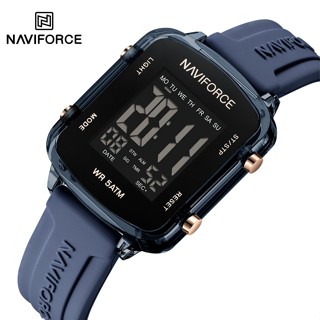 Naviforce 7120 女孩手錶運動防水液晶顯示屏矽膠錶帶女士簡約方形日曆電子手錶