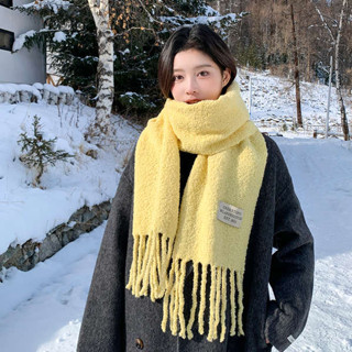 女生圍巾 披肩圍巾 韓國圍巾 冬天套裝 羊毛黃色軟糯針織圍巾女2024年秋冬季韓系氛圍感百搭保暖護頸圍脖