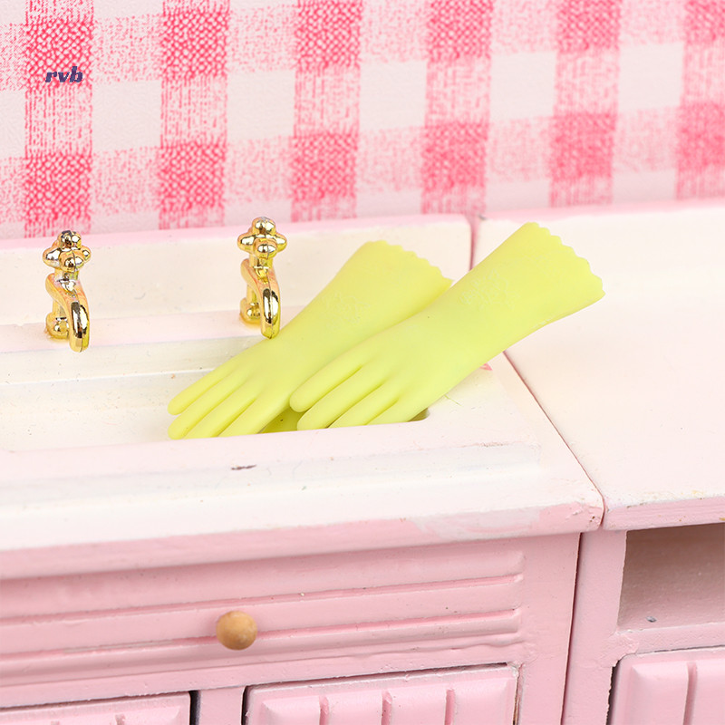 華麗 1 對 1:6 娃娃屋微型手套烘焙手套洗衣手套模型裝飾兒童假裝玩具娃娃屋配件全新