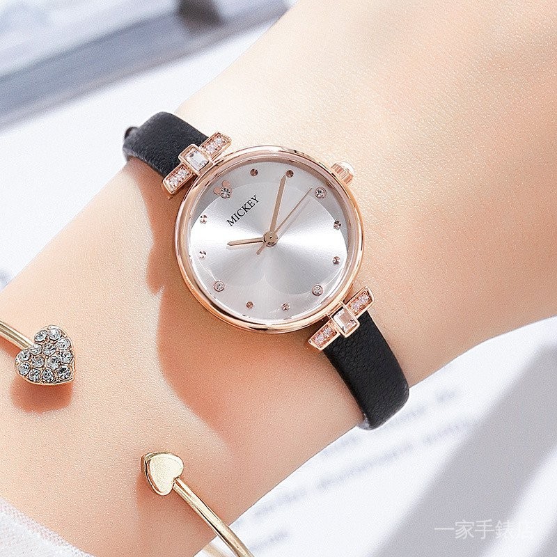 【現貨秒發】迪士尼女士手錶 皮帶女表 時尚簡約手錶 鑲鑽可愛米奇腕錶269 XTKQ