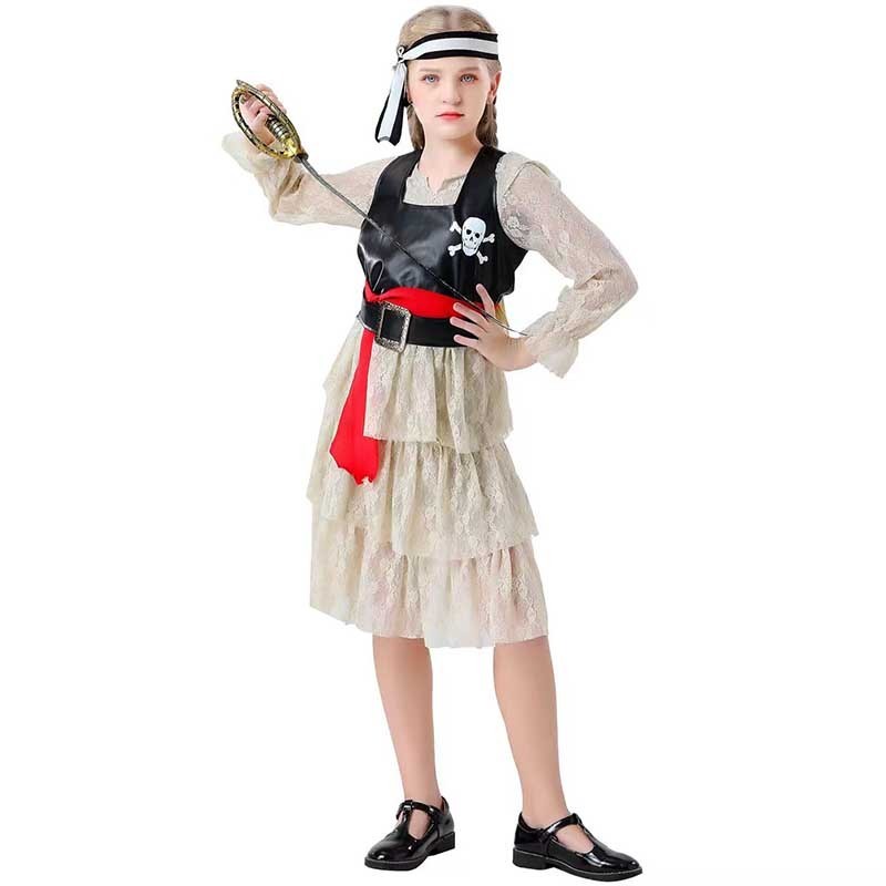 海盜舞台表演服裝我的英雄學院萬聖節女孩蕾絲海盜裙女孩海盜cos派對服裝