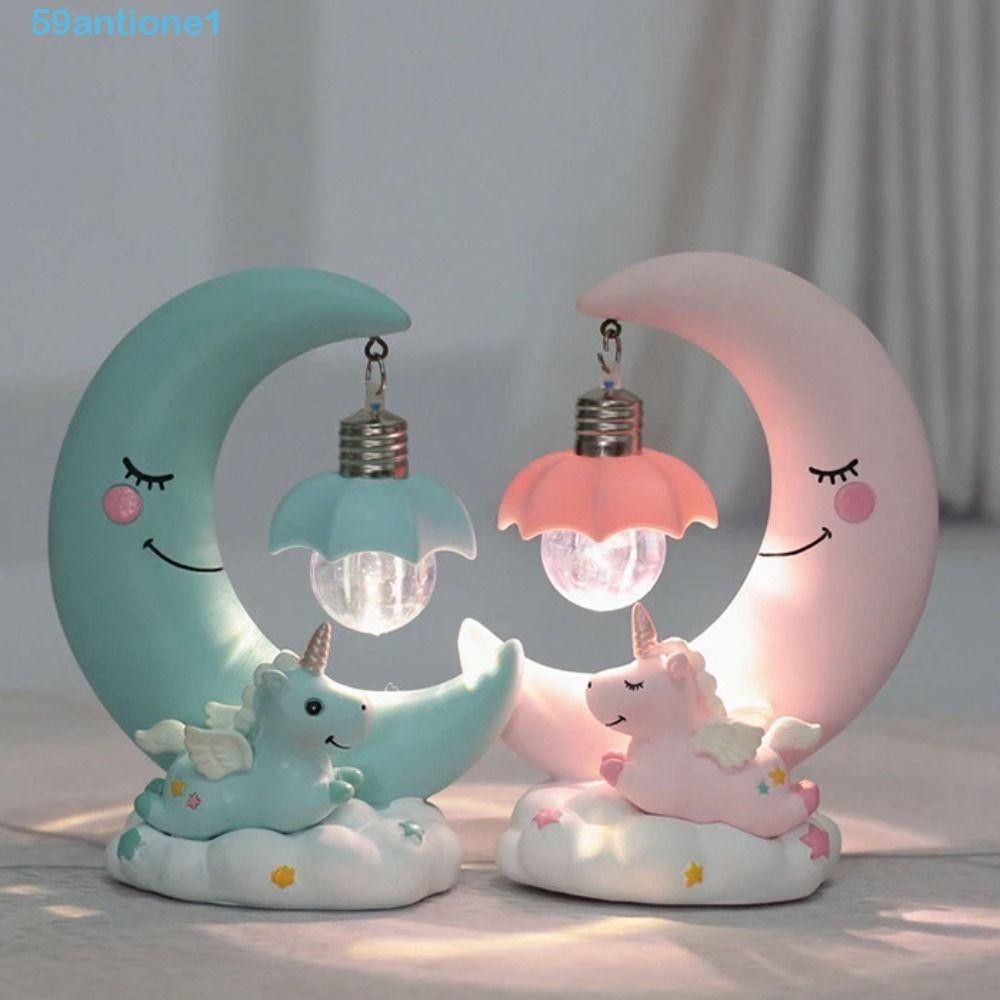 ANTIONE嬰兒燈,月亮獨角獸卡通LED夜燈,桌面擺件樹脂可愛浪漫床頭燈兒童兒童女孩玩具