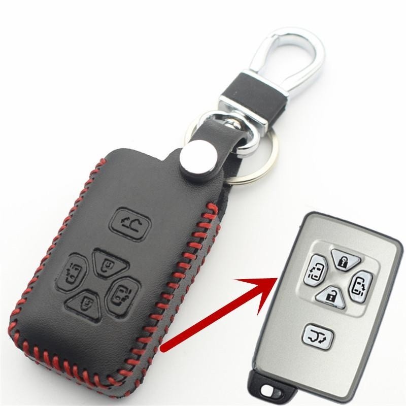 順順車品-豐田銳志/瓦隆/previa/alphard/普銳斯汽車造型 L77 皮革 5 按鈕智能鑰匙包保護套