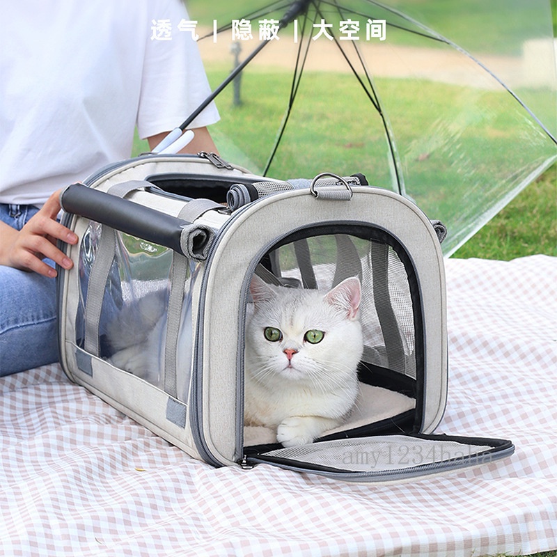 【12H出貨】貓咪透明窗簾手提外出包 寵物外出包 寵物便攜包 寵物背包 可折疊外出包 機車外出包 透氣外出包 貓咪外出包