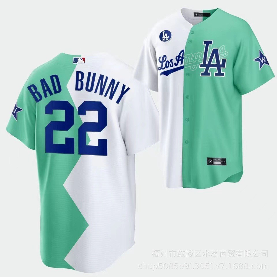 MLB棒球球衣全明星壘球比賽 Bad Bunny22 洛杉磯道奇隊白綠色球衣