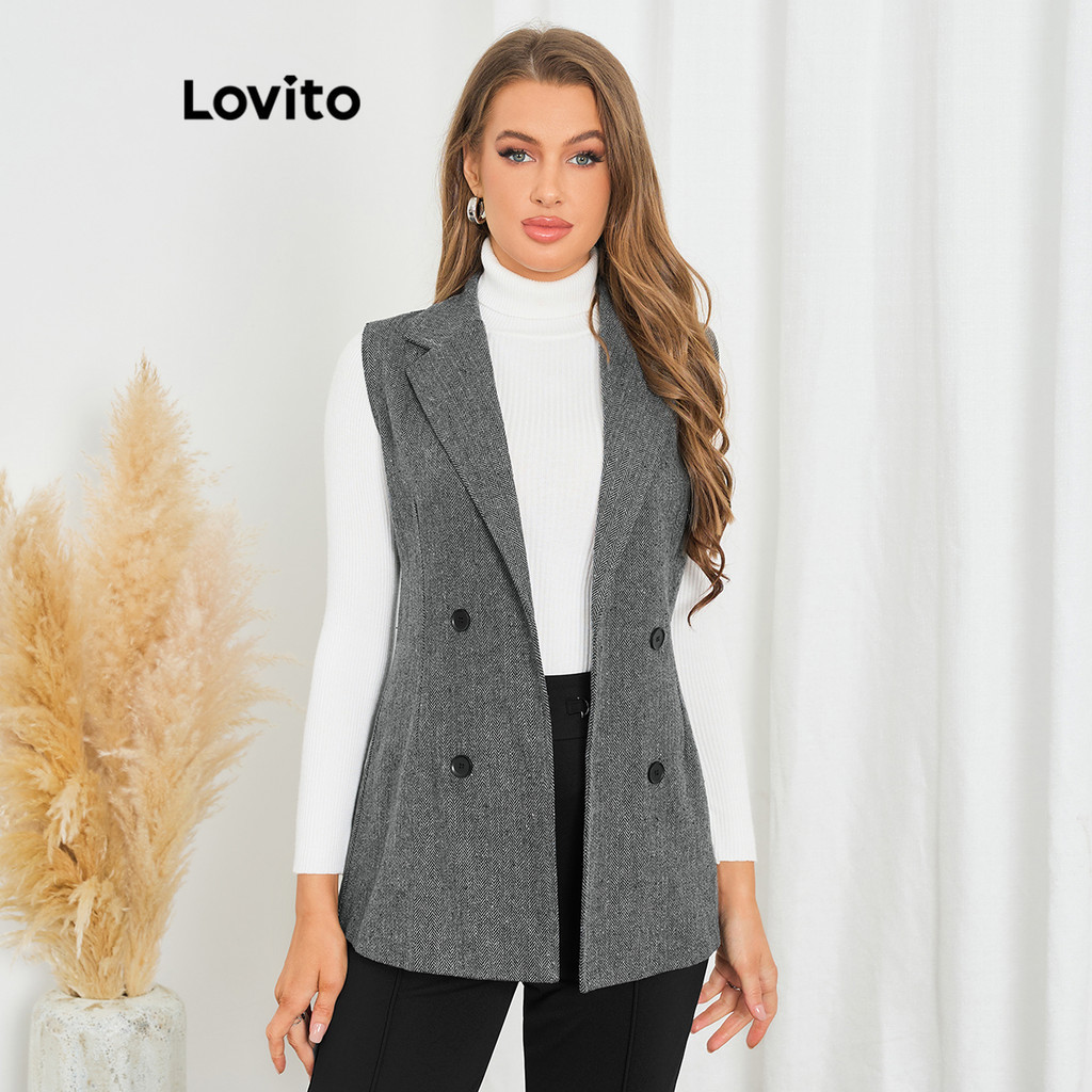Lovito 女士休閒素色鈕扣西裝外套 LBL20182