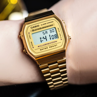 卡西歐復古小金錶A159WGEA-1小方表JONY-J男女表A168WG-9W電子錶