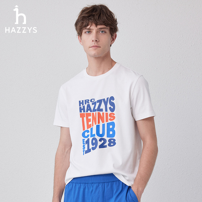 Hazzys 男士新款圓領短袖純色T恤休閒簡約上衣