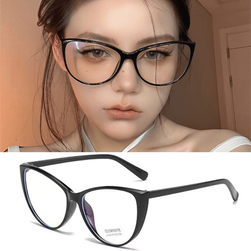 新款女式貓眼眼鏡藝術近視鏡框時尚平鏡片眼鏡框女式女孩