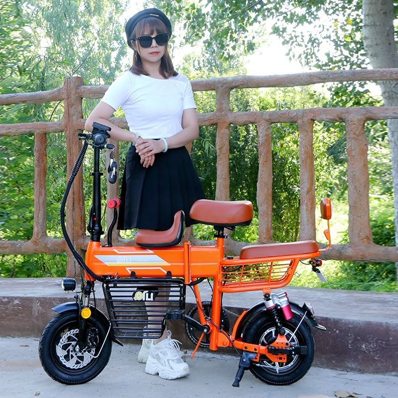 【臺灣專供】母子親子三座3人折迭電動腳踏車代步迷你小型接送孩子電瓶電動車
