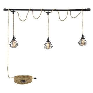 美式復古麻繩編織三頭吊燈工業風廚房懸掛燈飾