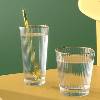 【夏季新品4折】北歐輕奢 直條紋玻璃水杯 復古ins風玻璃杯 咖啡杯 家用果汁杯