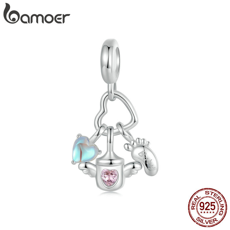 Bamoer 925 純銀魅力嬰兒奶瓶吊墜配件手鍊