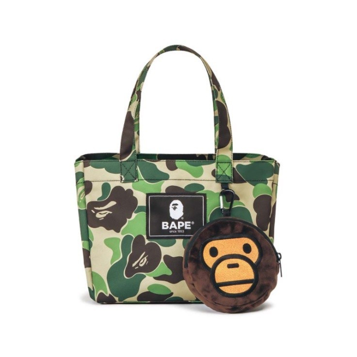 潮牌迷彩綠手提單肩包 猿人頭挂件購物袋套裝