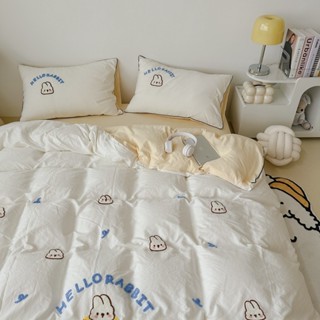 5色 可愛兔子毛巾繡水洗棉床包組 兒童卡通床組 床單 床罩組 單人 雙人 加大床包四件組