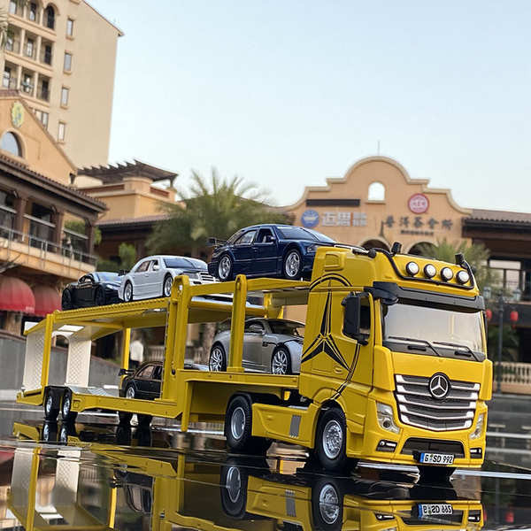 正版賓士汽車運輸車玩具合金貨車雙層平板拖車男孩卡車半掛車模型