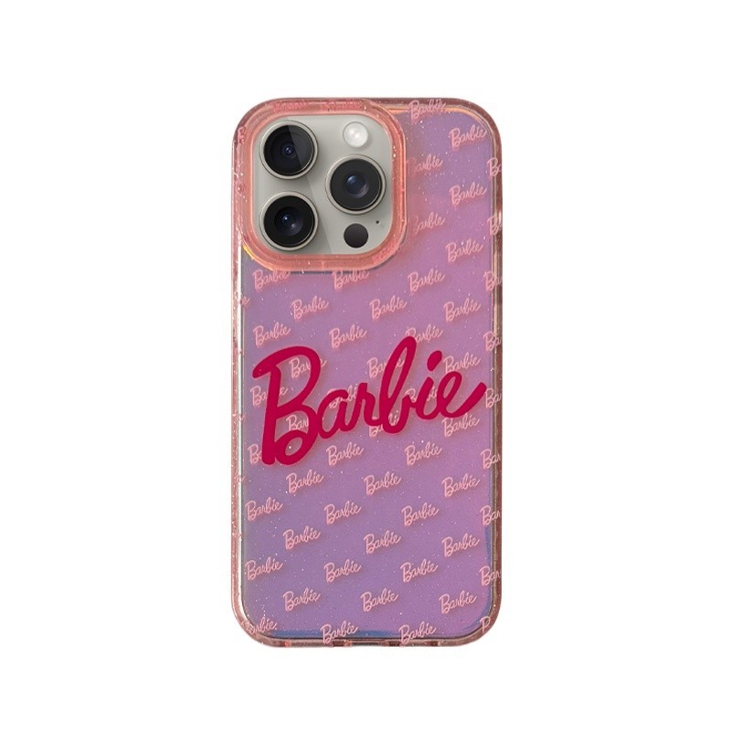 新款芭比Barbie適用蘋果iPhone15ProMax手機殼閃粉半透明亮面14Promax少女13Pro亞克力小眾防摔