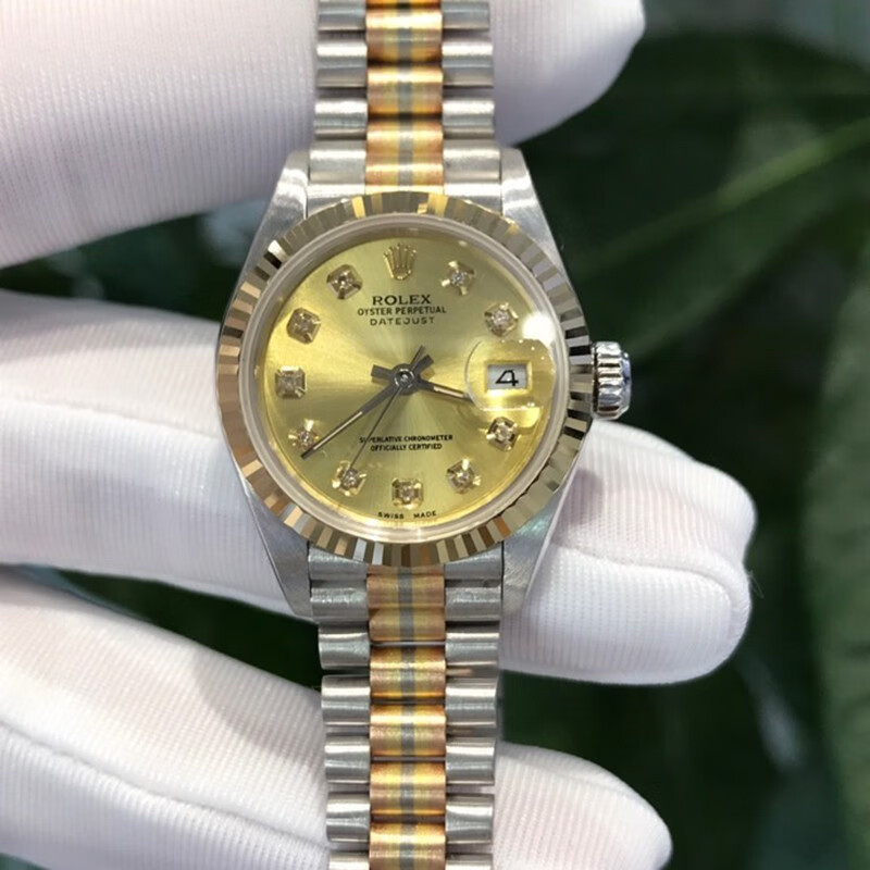 Rolexx Watches 三色金女裝日誌型69179間金鑲鑽日曆自動機械女表 女士手錶 瑞士腕錶