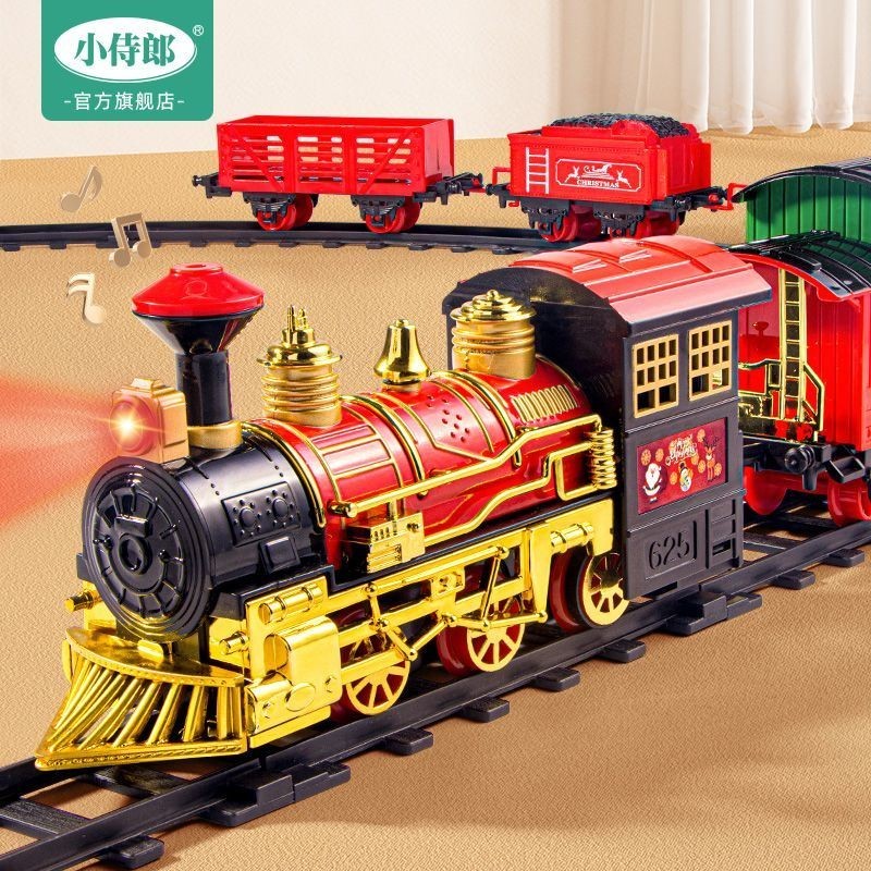 耶誕節復古小火車玩具電動軌道車燈光音樂兒童男孩益智生日禮物