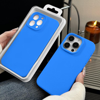 地中海藍色 - 高品質液態矽膠套軟植絨矽膠套防震後蓋適用於 Iphone 15 PRO MAX 11 12 13 14