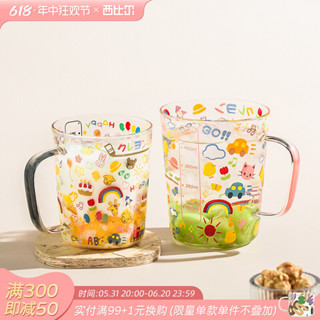 【臺灣24h出貨】可愛玻璃杯帶刻度大容量牛奶杯耐熱家用帶杯把早餐杯飲水杯