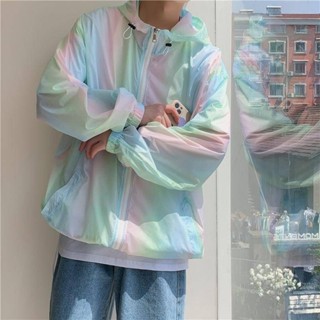 NANS 臺灣現貨 防曬外套 防曬服男夏季薄款外套ins韓版潮流夾克連帽防曬衣透氣彩虹上衣服