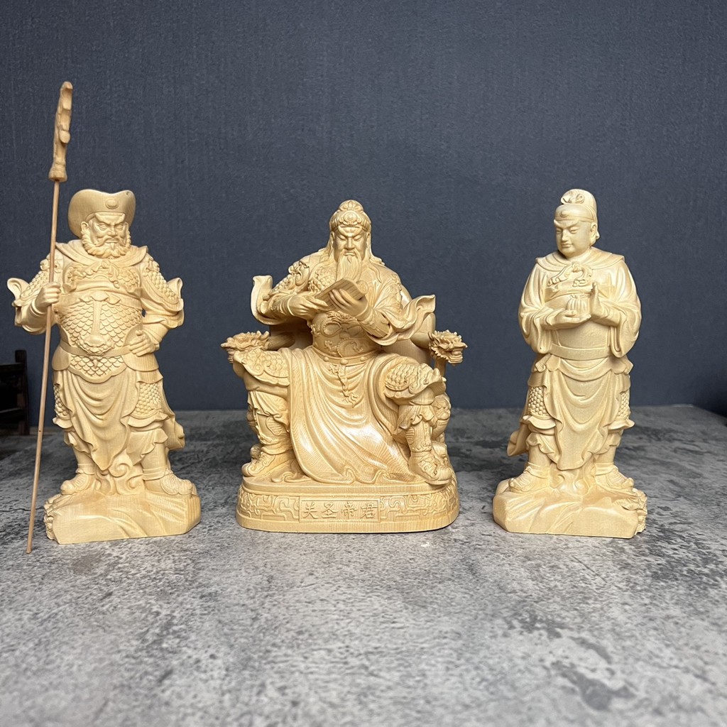 檜木精雕周倉關平神像擺件實木裝飾關公左右護法家居創意工藝品