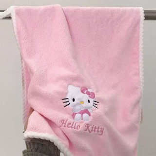 卡通不掉毛 可愛Kitty貓毛巾 漢堡派對超厚 珊瑚絨刺繡粉色浴巾面巾