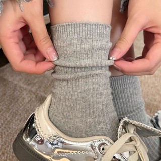 小腿襪 堆堆襪 大腿襪 灰色襪子女中筒襪春秋款純棉韓版長筒白色夏季薄款堆堆襪配小皮鞋