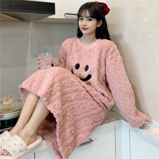 DUYI~ 臺灣現貨🚀睡裙女 長袖睡裙 珊瑚絨睡衣 保暖睡衣 法蘭絨睡袍 加厚睡裙 冬天睡袍