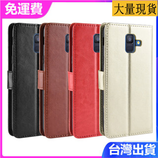 適用三星 Samsung Galaxy A6 2018手機殼A6 2018翻蓋皮套 瘋馬紋插卡保護套
