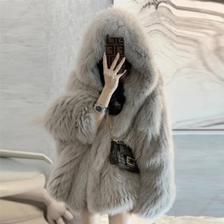 韓版秋冬新款連帽狐狸毛皮草外套 毛絨絨網紅仿貂毛大衣 狐狸毛皮草 外套 毛絨外套 連帽狐狸外套 仿貂毛hhh268
