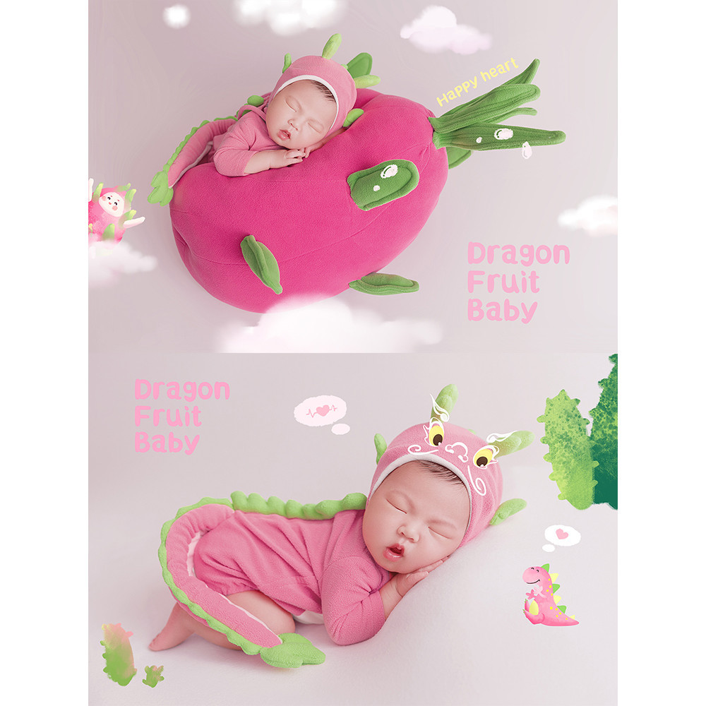 新生兒攝影服裝道具龍年寶寶拍照衣服火龍果主題影樓嬰兒滿月照