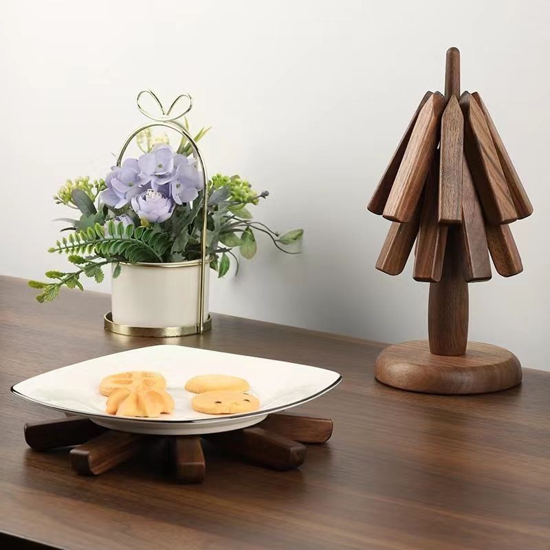黑胡桃實木隔熱墊餐桌擺件一棵樹小樹隔熱墊創意摺疊餐盤樹造型